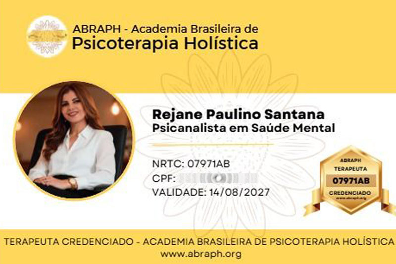 Credencial de Terapeuta ABRAPH de Rejane Santana, NRTC 07971AB